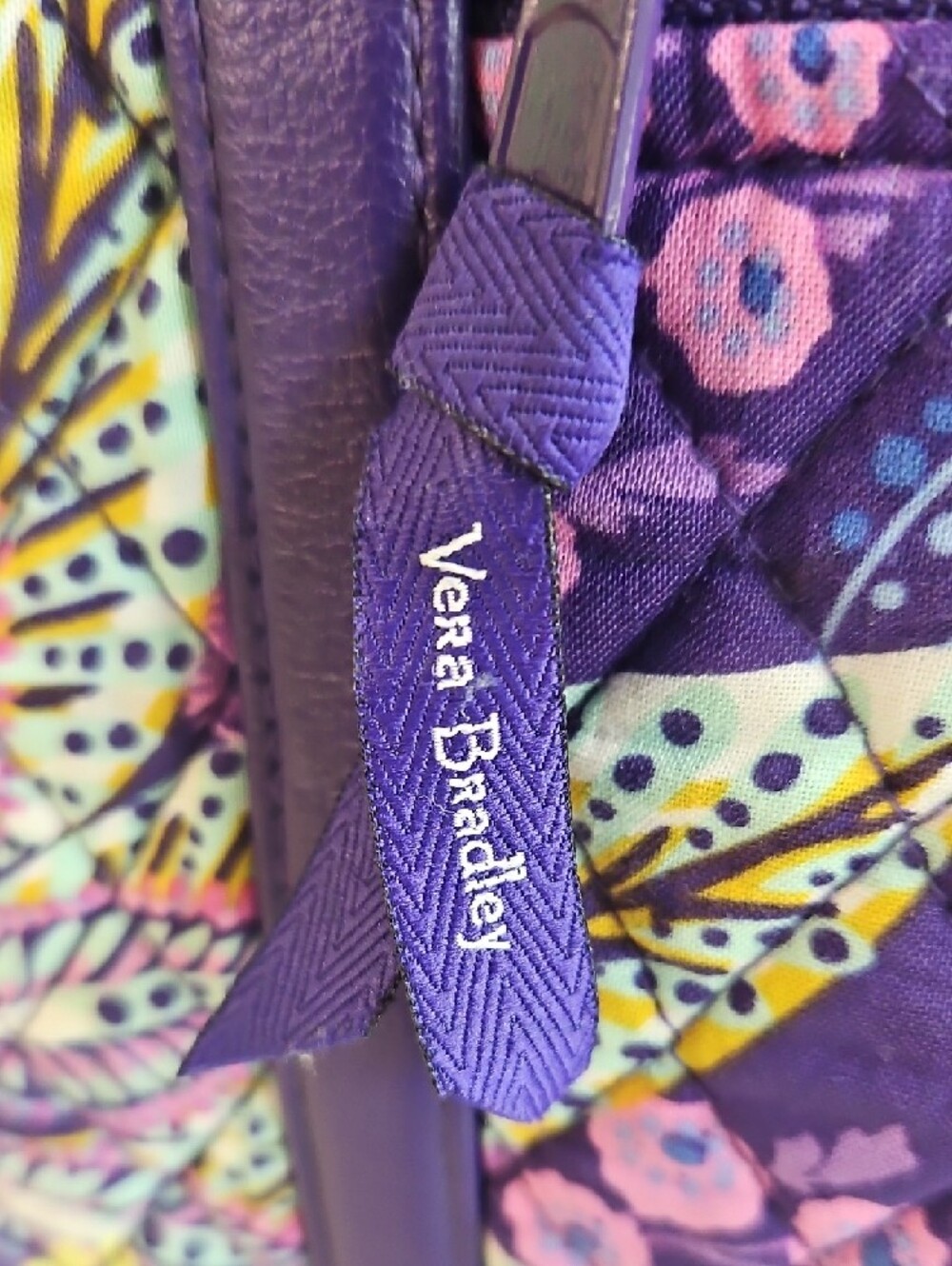 Vera Bradley Iconic Tote Purple Quilted Tote Bag with Floral Paisley Print - Picture 3 of 5